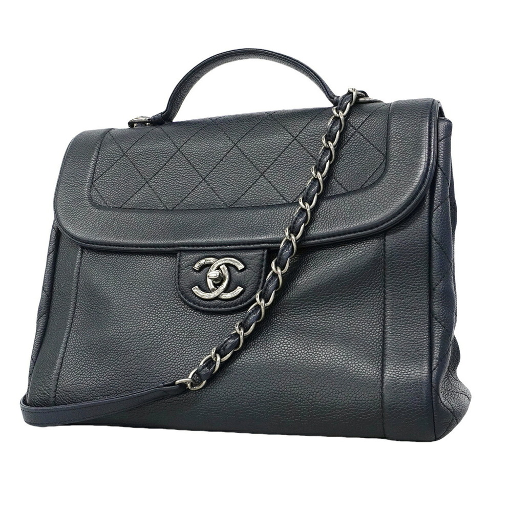 Chanel Matelassé Chain Shoulder Bag, Leather, Navy, 2-way Bag for Women